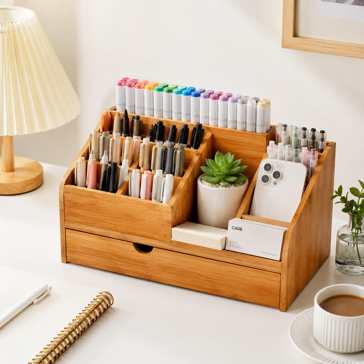 Organisateur de bureau en bois — Grande capacité avec tiroir