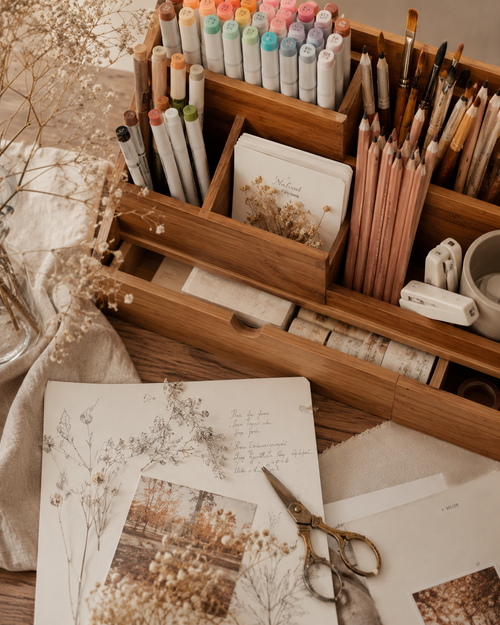 Organisateur de bureau en bois — Grande capacité avec tiroir