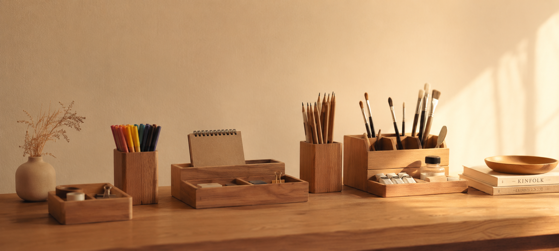 Organisateur de bureau en bois — Grande capacité avec tiroir