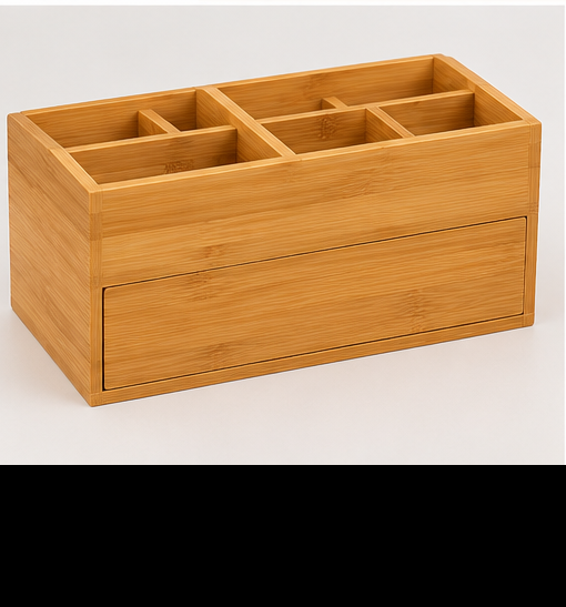Organisateur de Bureau en Bambou – Multifonction avec Compartiments & Tiroir